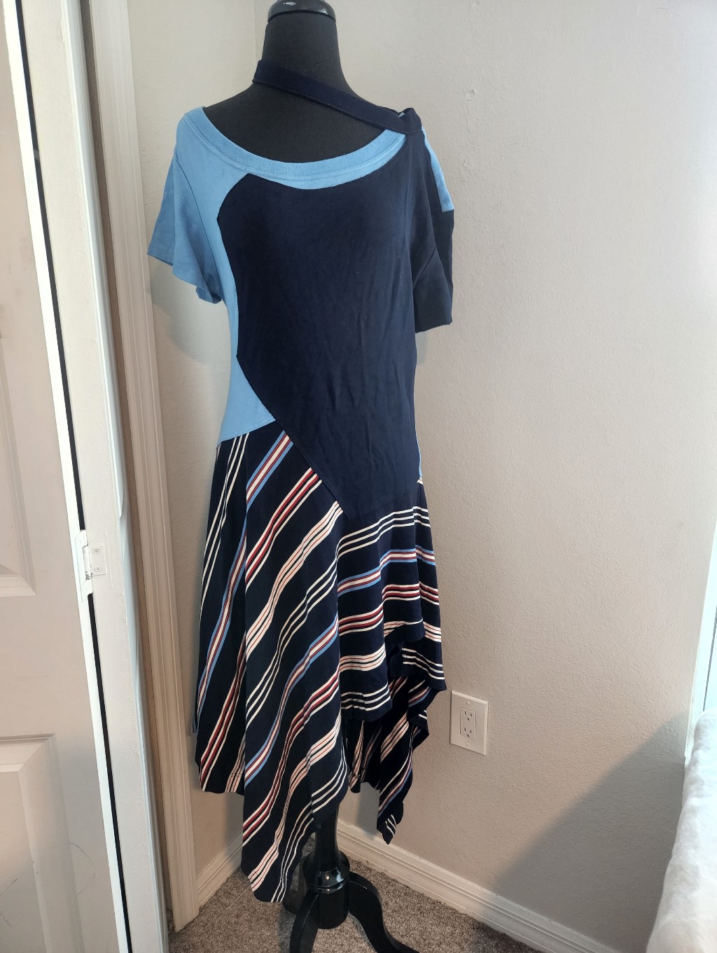 Monse Navy And Light Blue Asymmetrical Striped Handkerchief Dress — image 3 of 8